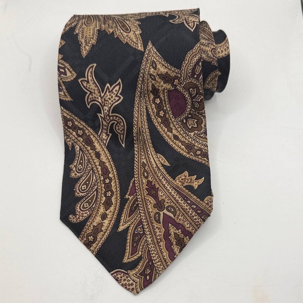 Robert Talbott Men's Extra Long Tie Black Burgundy Gold Paisley Tie 64” x 4.2”